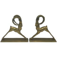 1960s Brass Ibex Sculpture Bookends, Pair