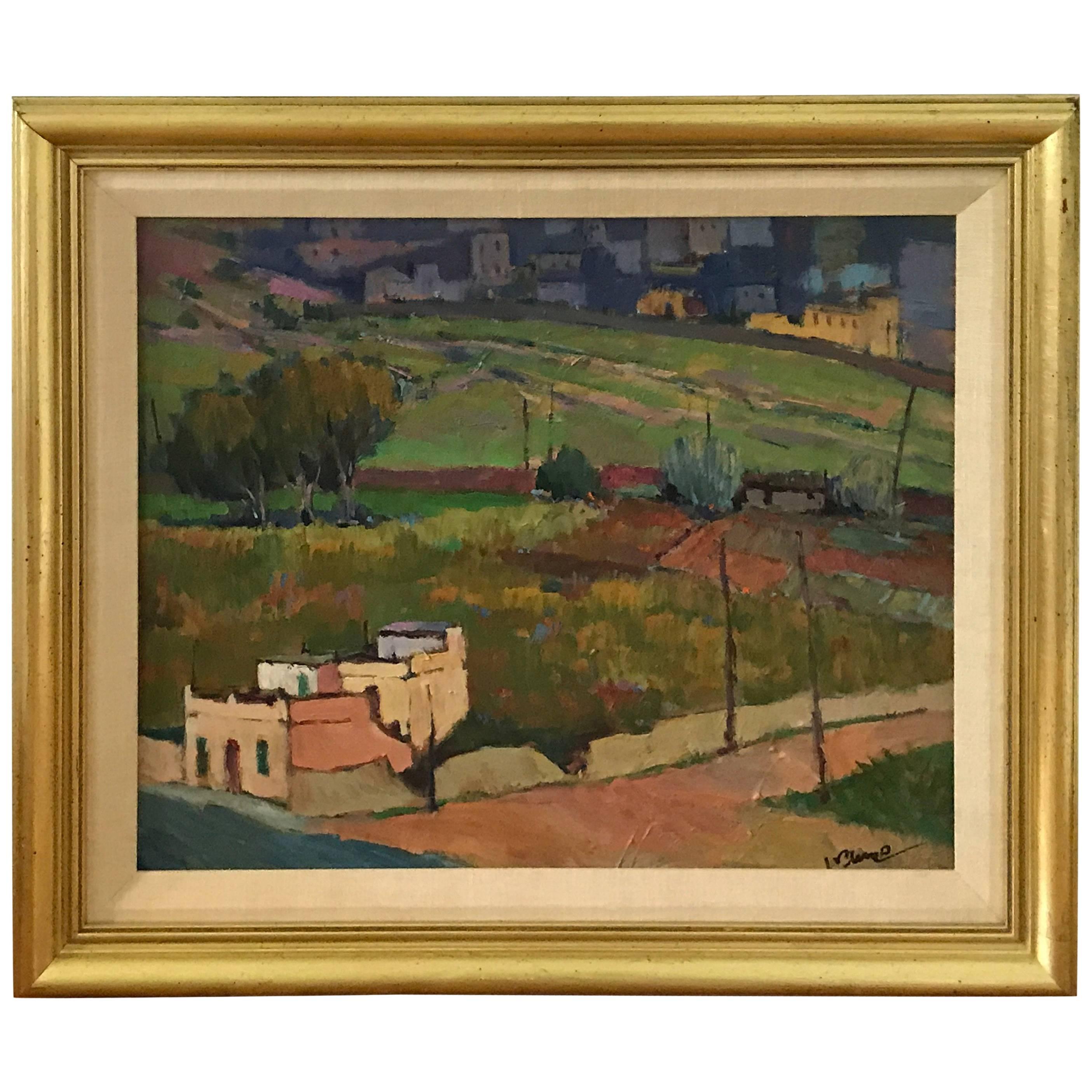 1980s Tuscan Landscape Oil Painting, Framed