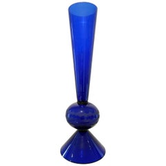 Retro Large Murano Blue Glass Vase by Matteo Thun Rinascimento Collection for Tiffany 