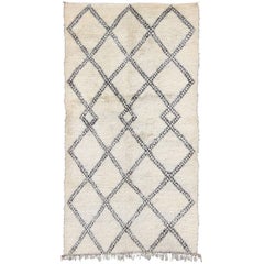 Large White Background Retro Beni Ourain Moroccan Rug with Charcoal Diamonds