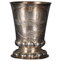 Used Silver Footcup 800er Silver Germany Cup, gilded, German City View 