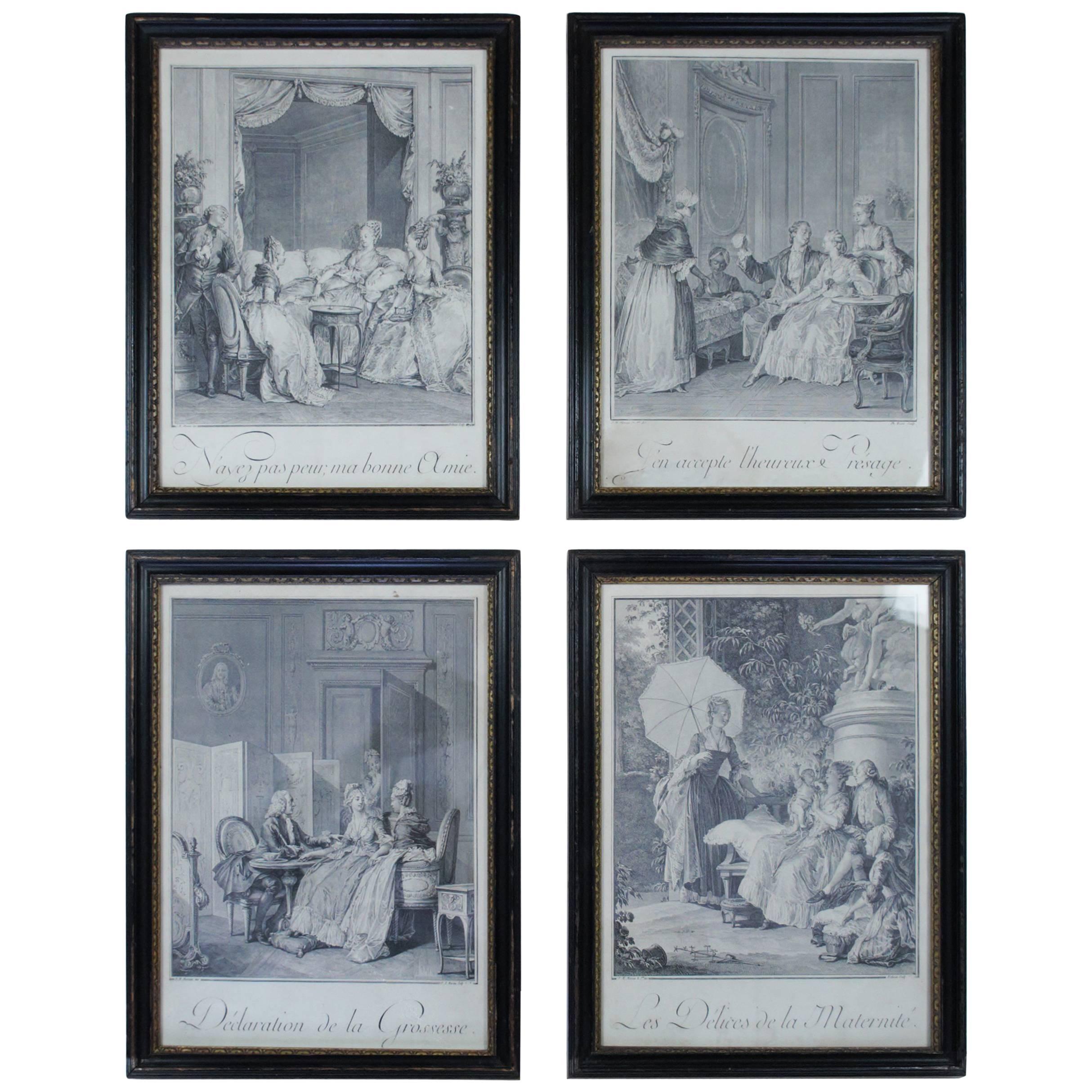 Set of Four French Interior Prints For Sale