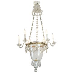 Antique 19th Century Venetian Clear Murano Glass Six-Light Chandelier