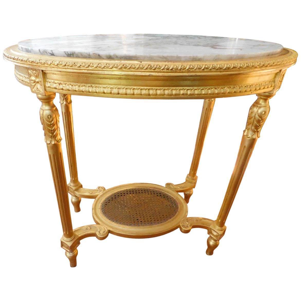 19th Century Louis XVI Style Oval Giltwood Center Table For Sale