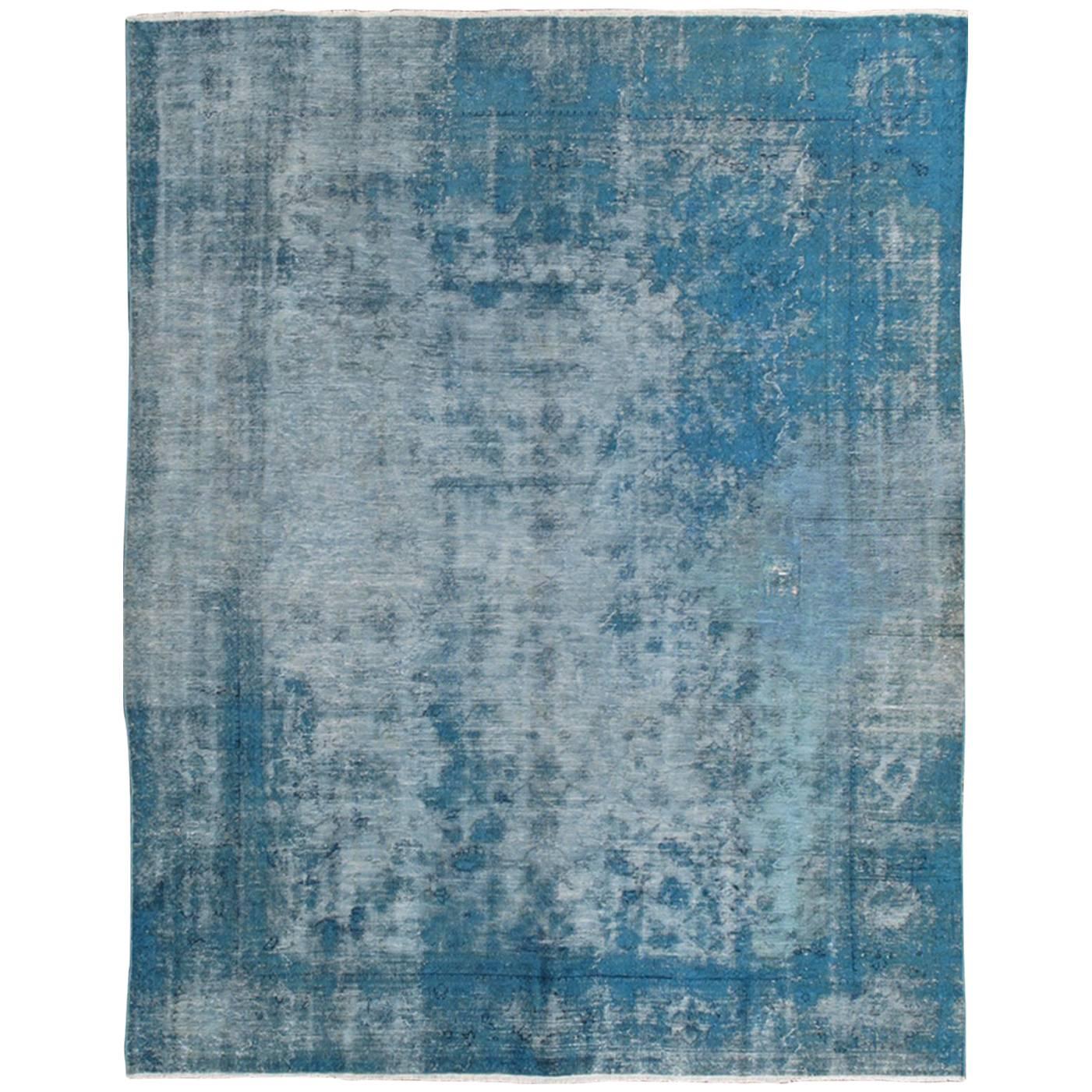 Antique Oushak Rug Over-dyed in Blue Color 