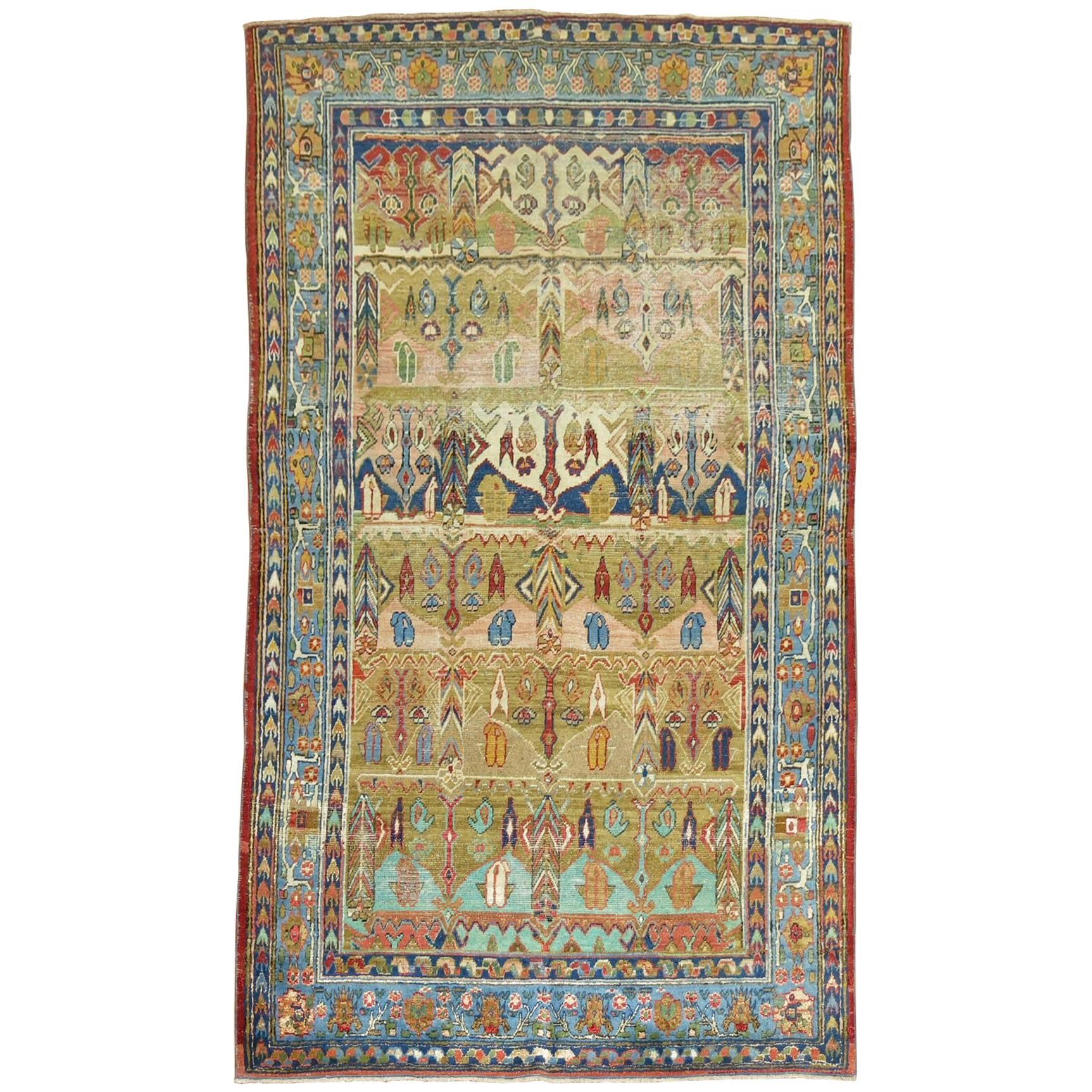 Part Silk and Wool Antique Mysterious Samarkand Khotan Rug
