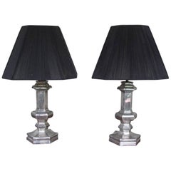 Pair of Silver Plate Column Table Lamps