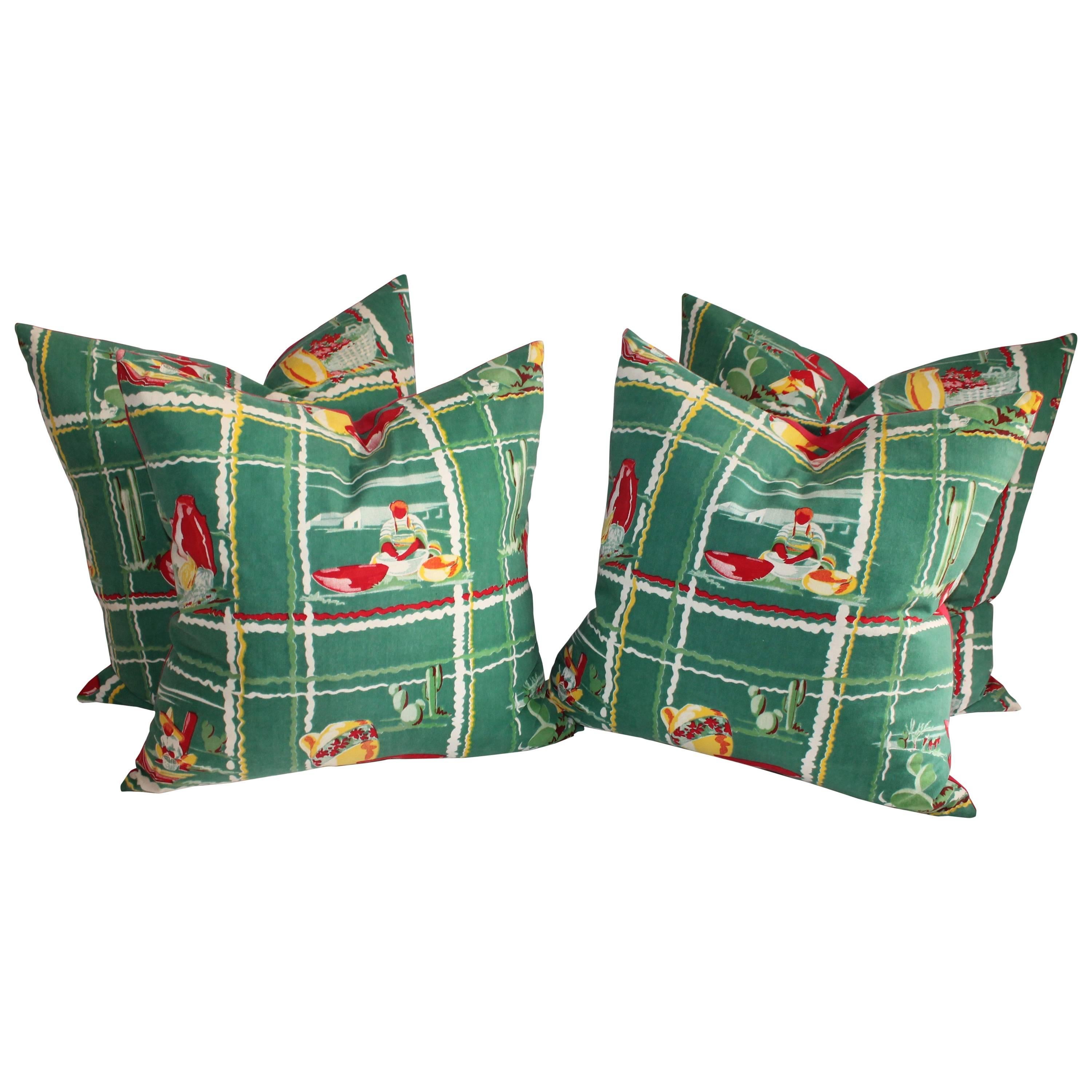 Tex, Mex Table Cloth Pillows / Collection of Four