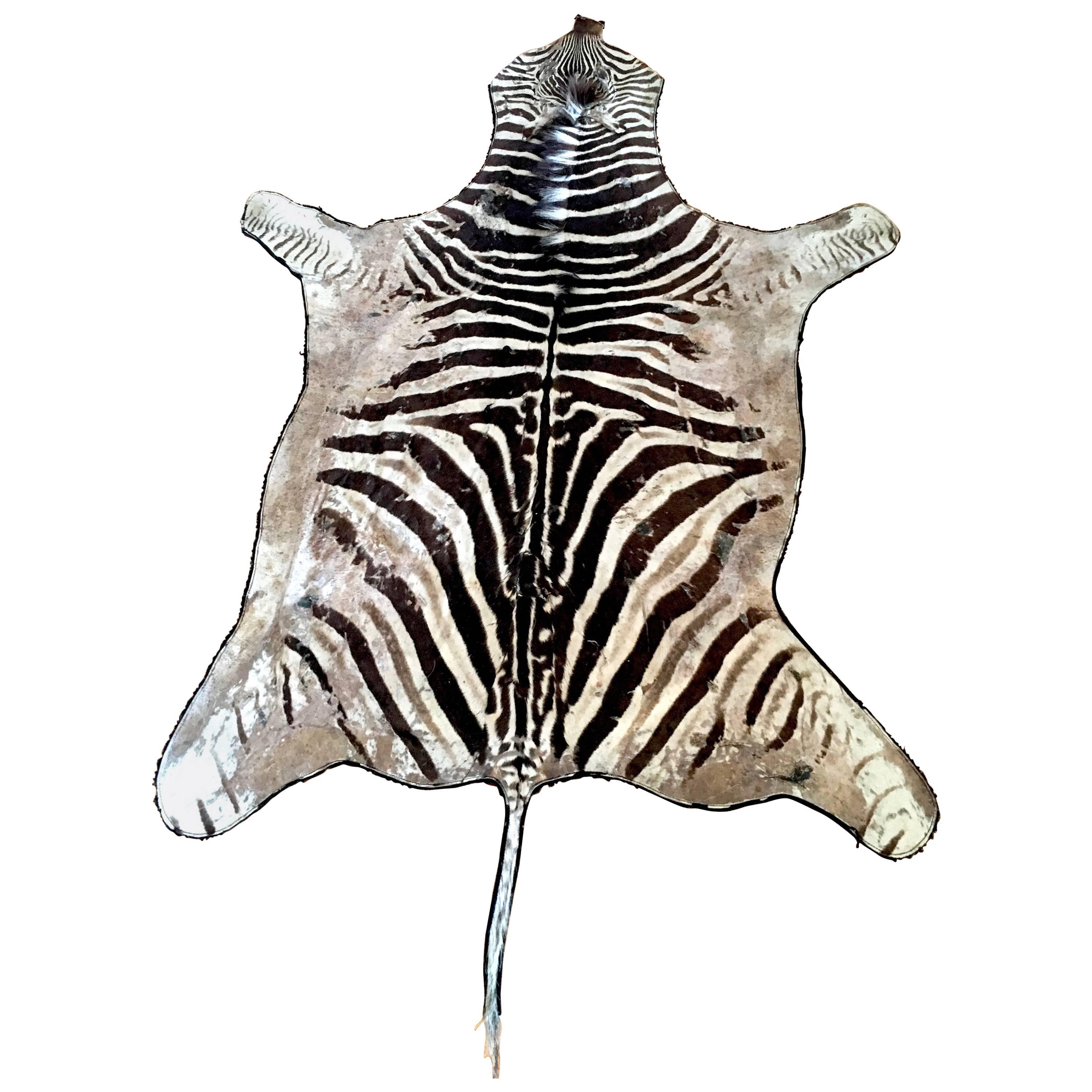 Authentic Vintage Felt Backed Zebra Hide Rug