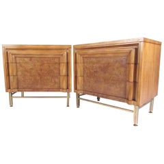 Pair of Vintage Modern Burl Wood Nightstands