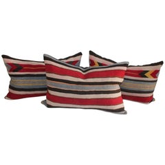 Antique Collection of Three Navajo Weaving Saddle Blanket Pillows