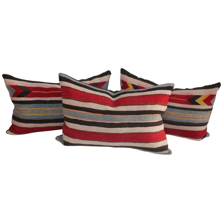 Collection of Three Navajo Weaving Saddle Blanket Pillows For Sale