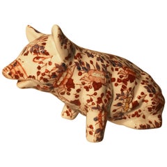 Japanese Red Enameled Porcelain Boar or Pig, Sculpture Okimono 11
