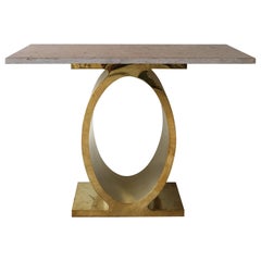 Oval Brass Console Table with Rosso Rustic Marble Top