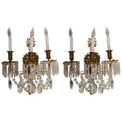 Pair of Antique French Crystal and Bronze Wall Sconces 4