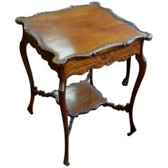 Antique English Hand-Carved Walnut Square Occasional Table