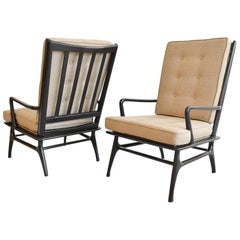 Pair of Sculpted Ebonized High Back Lounge Chairs, circa 1955