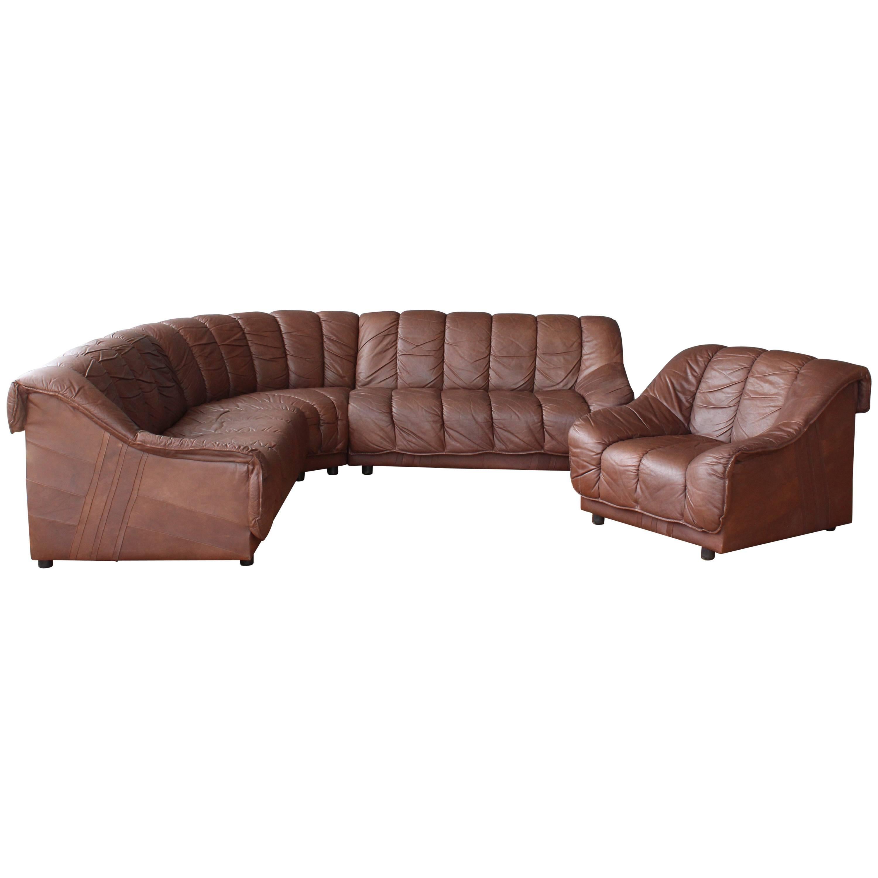 1970s Genuine Leather Sectional Sofa
