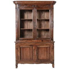 18th Century French Hand-Carved Walnut Bibliotheque Bookcase, HandBlown Glass 18th Century French Hand-Carved Walnut Bibliotheque Bookcase, HandBlown Glass