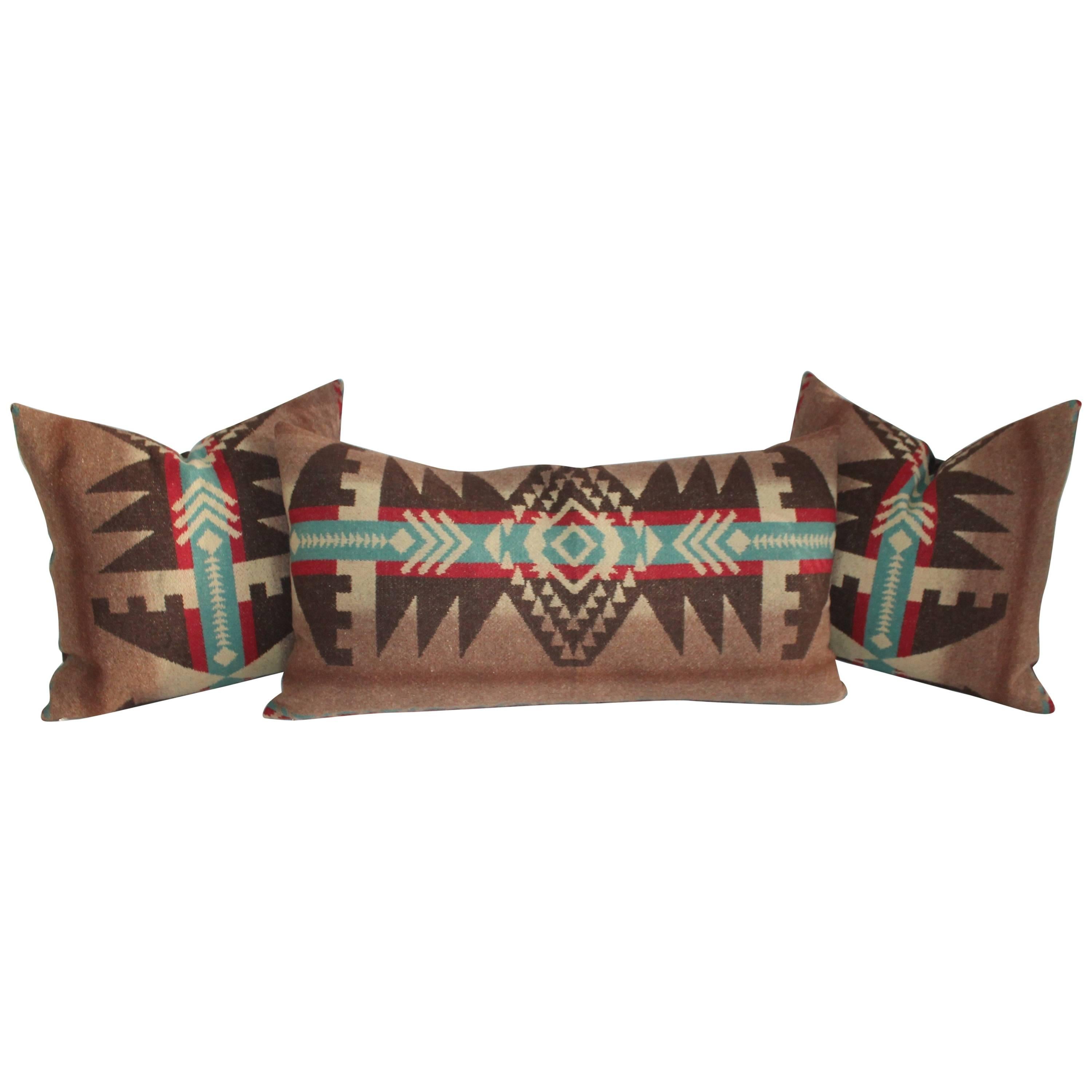 Group of Three Indian Design Camp Blanket Pillows