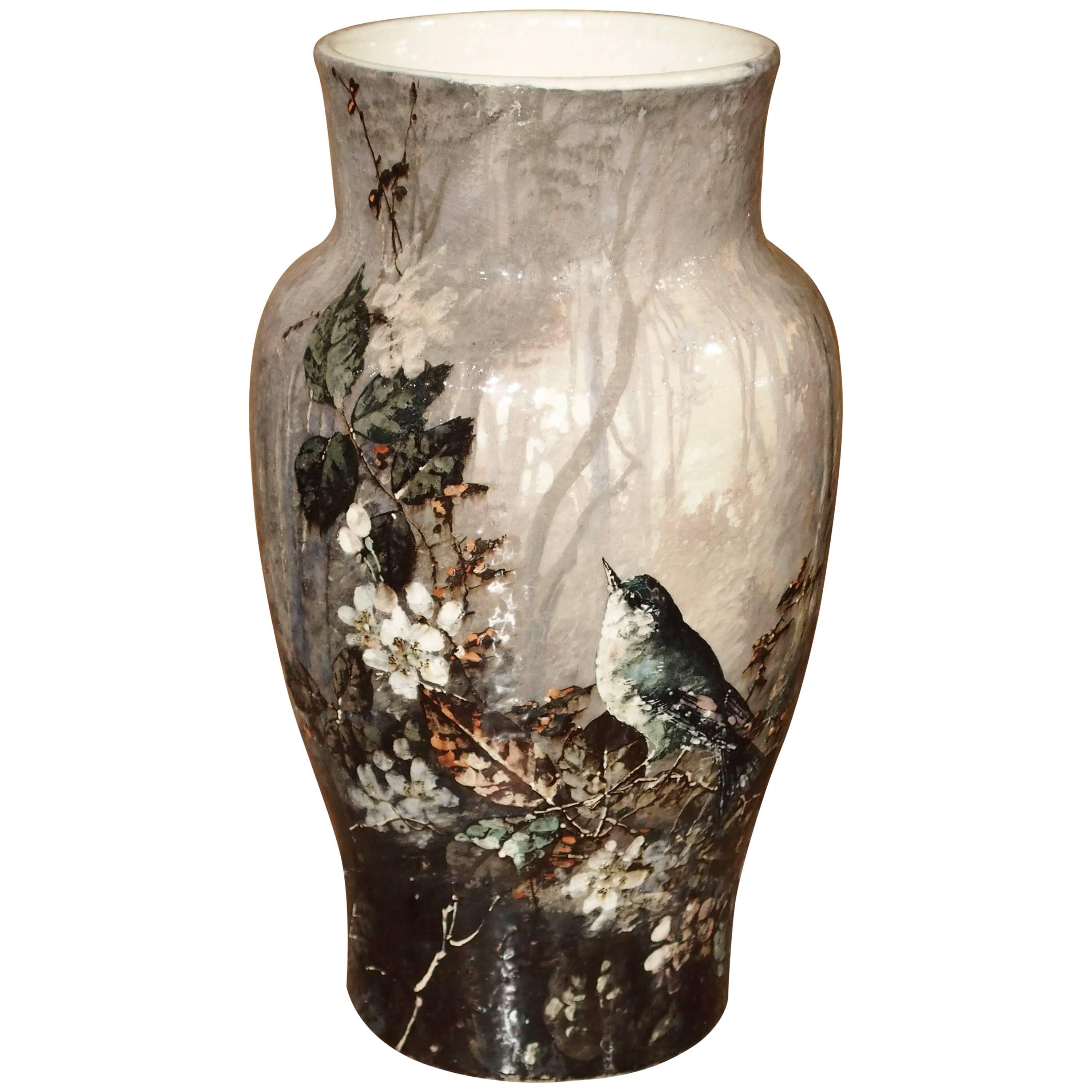 Antique Bourg-La-Reine Barbotine Vase, France, circa 1850
