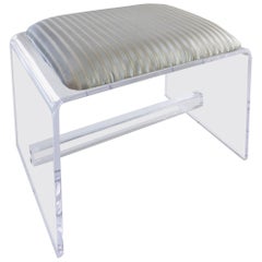 Custom-Made Lucite Waterfall Bench with Upholstered Seat Cushion