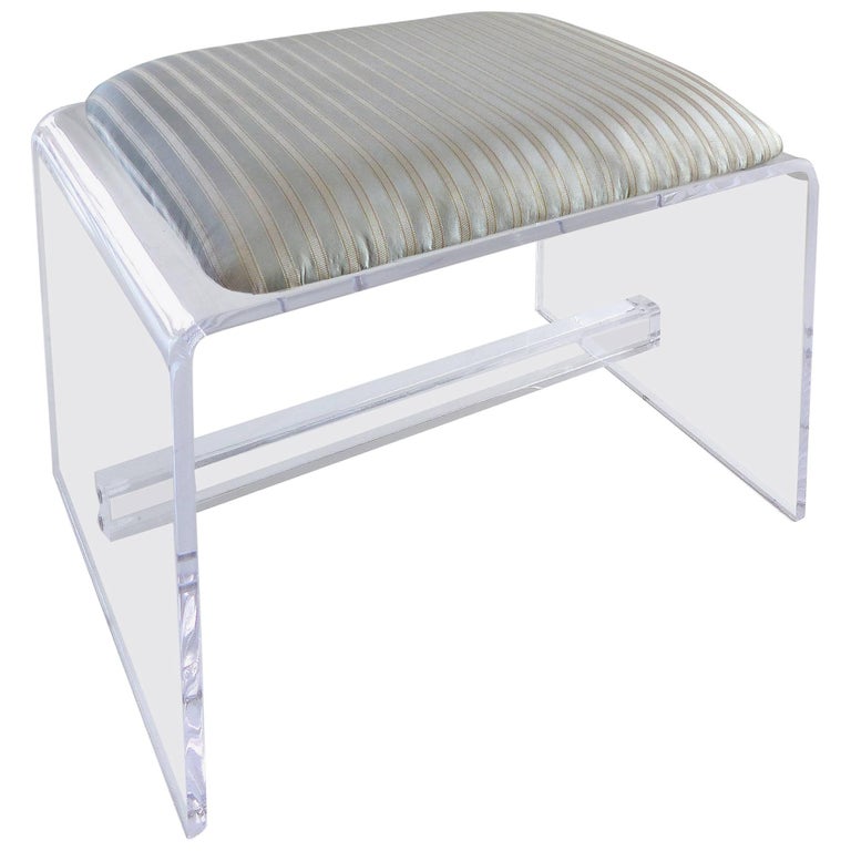CustomMade Lucite Waterfall Bench with Upholstered Seat Cushion at