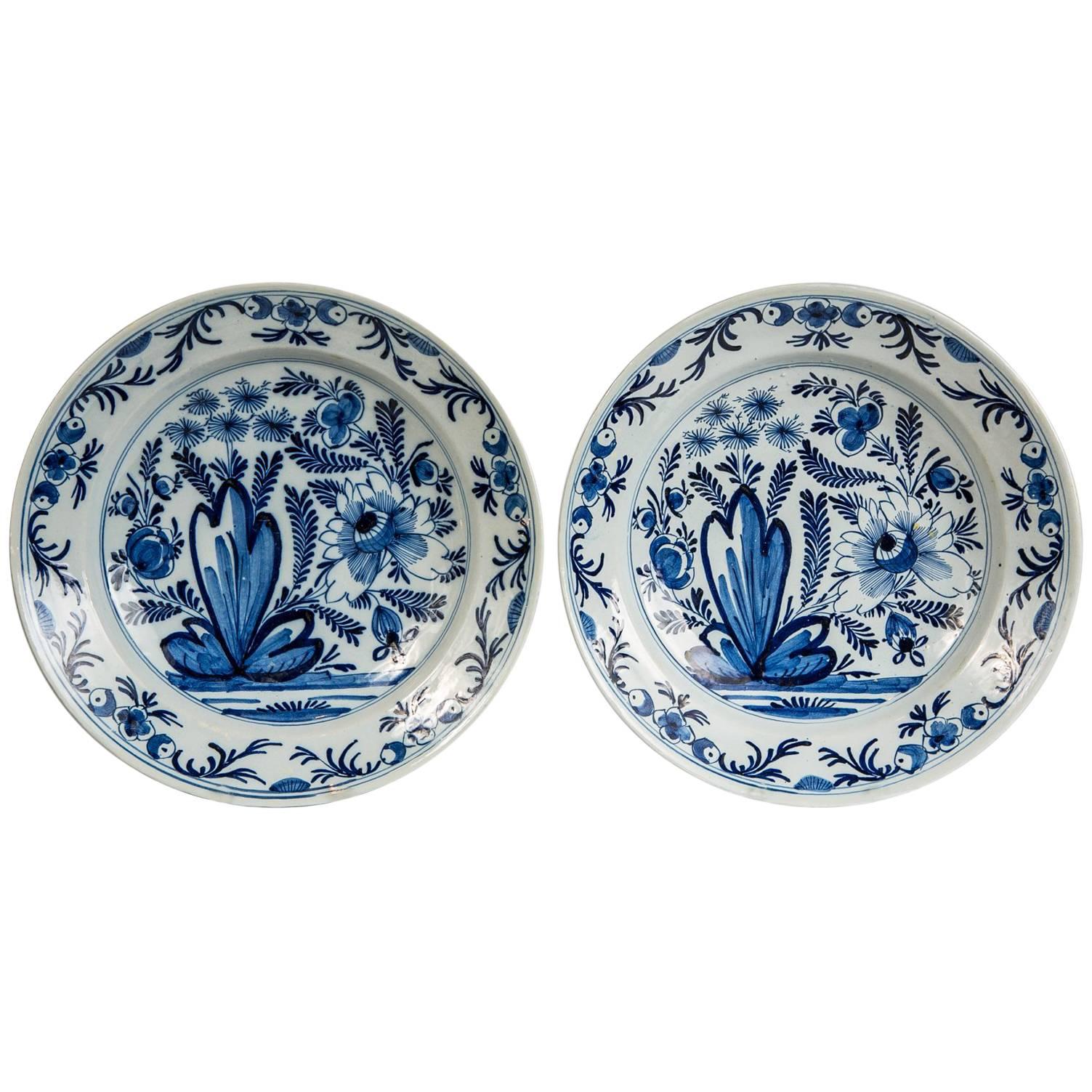 Pair of Blue and White Delft Chargers Made in Netherlands circa 1800