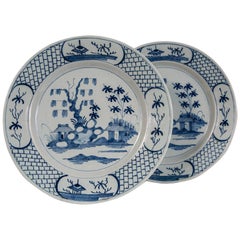 Pair of Blue and White Delft Chargers Made in England circa 1760