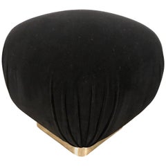 Karl Springer Style Mid-Century Modern / Hollywood Glam Velvet and Chrome Pouf 7