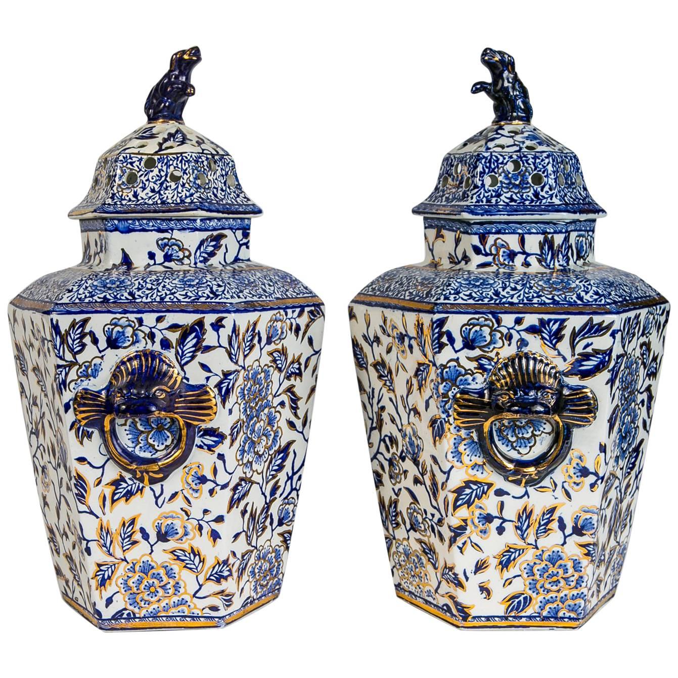 Pair of Blue and White Jars Made in England circa 1820