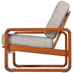 Solid Teak Danish Modern Lounge Chair, Silvery Gray Upholstery, circa 1980s