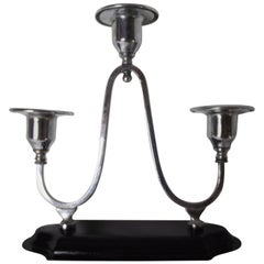 Art Deco Candelabra, Vintage Machine Age Chrome Metal Black Painted Brass