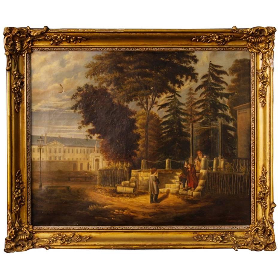 19th Century Signed Oil Painting Urban Landscape