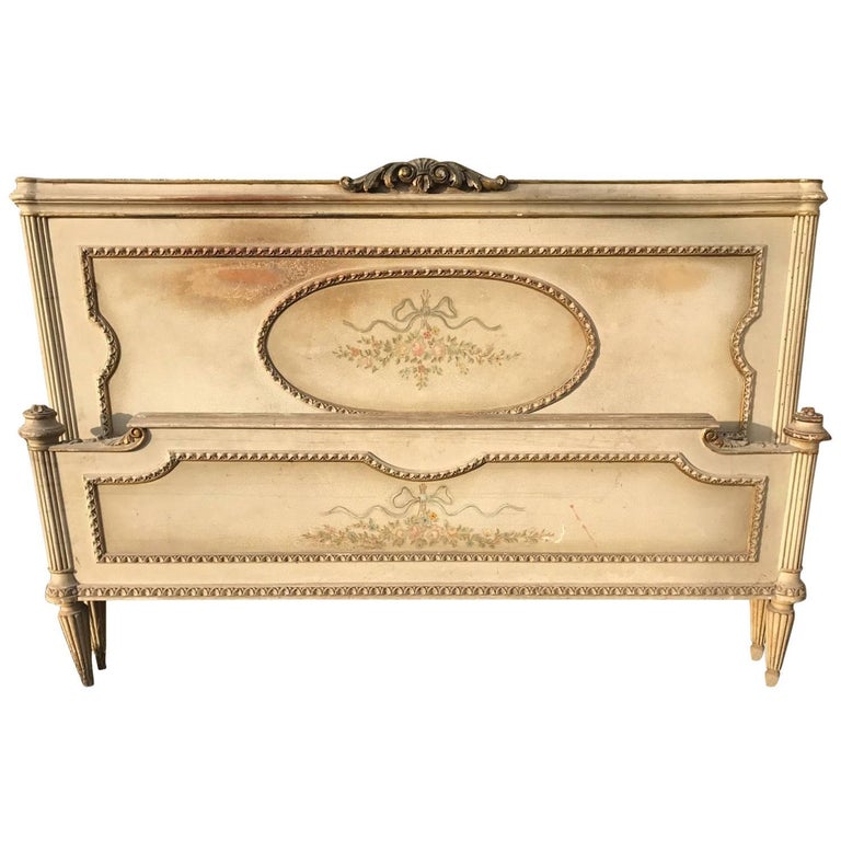 Vintage KingSize Parisian Style Iron Bed with Distressed Paint Finish