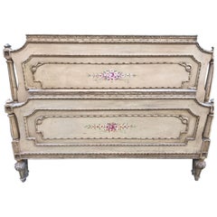Rare French Antique Vintage Original Painted King or Queen Size Bed 6