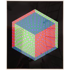 Signed Victor Vasarely Op Art Cube Serigraph 2