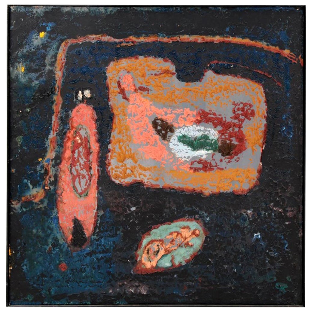 Steven Sles, peinture à l'huile abstraite texturée des années 1960
