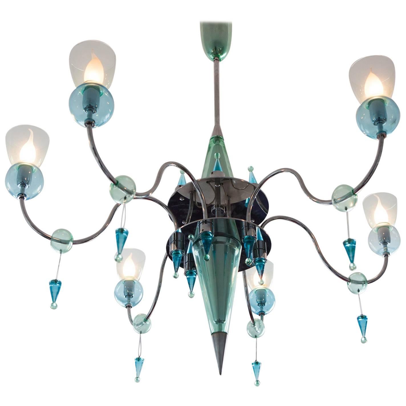 20th Century Italian Mint Green and Turquoise Murano Glass Chandelier, 1960s