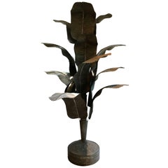 Dramatic 7 Foot Tall Galvanized Metal Banana Tree Sculpture