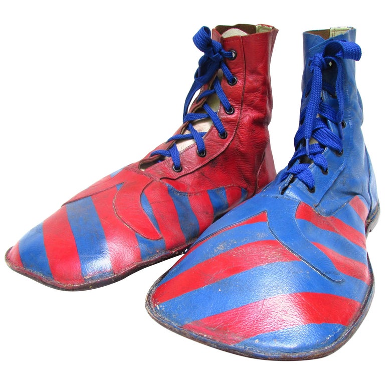 Red and Blue Strip Vintage Clown Shoes For Sale at 1stdibs