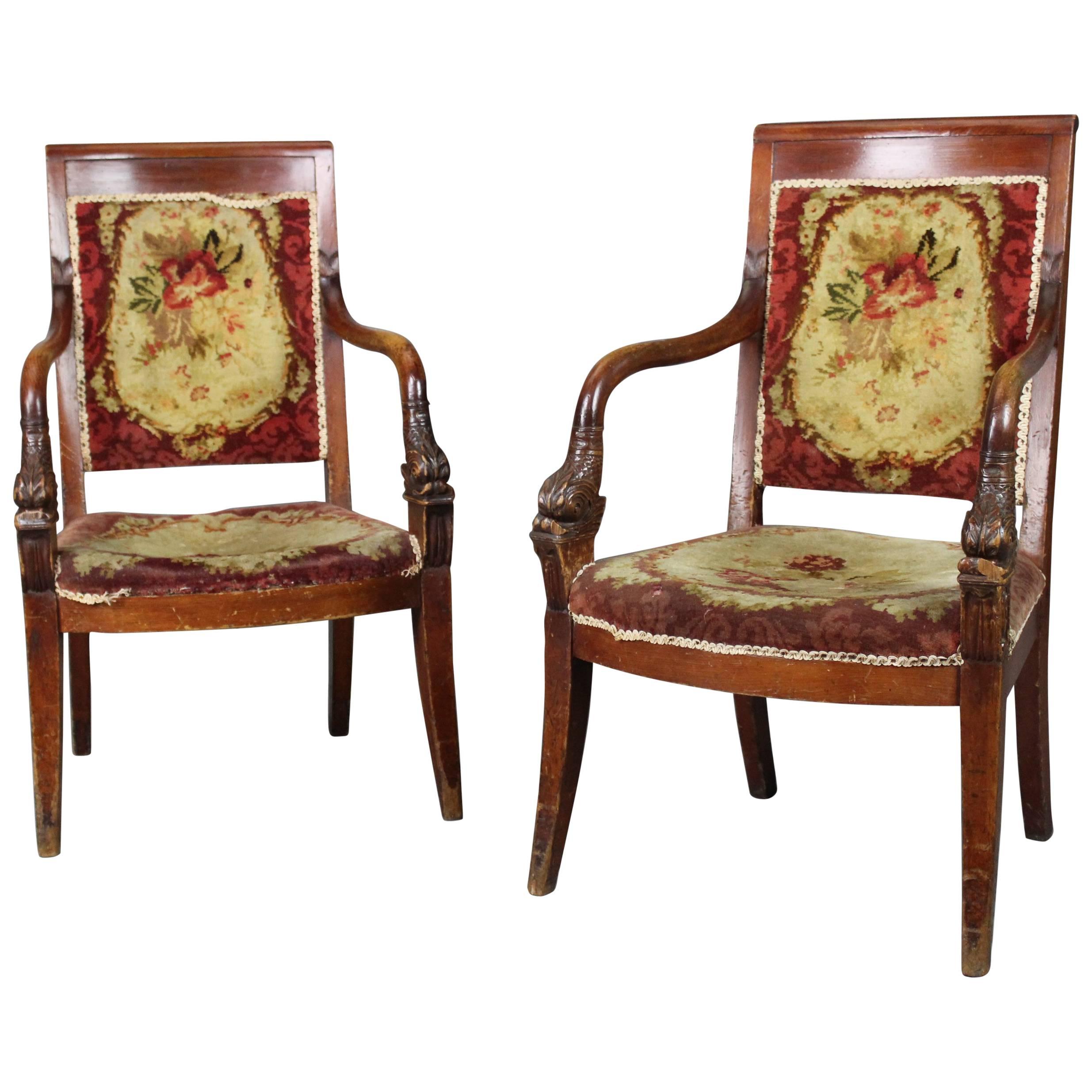 Pair of French Chairs 19th Century Charles X For Sale