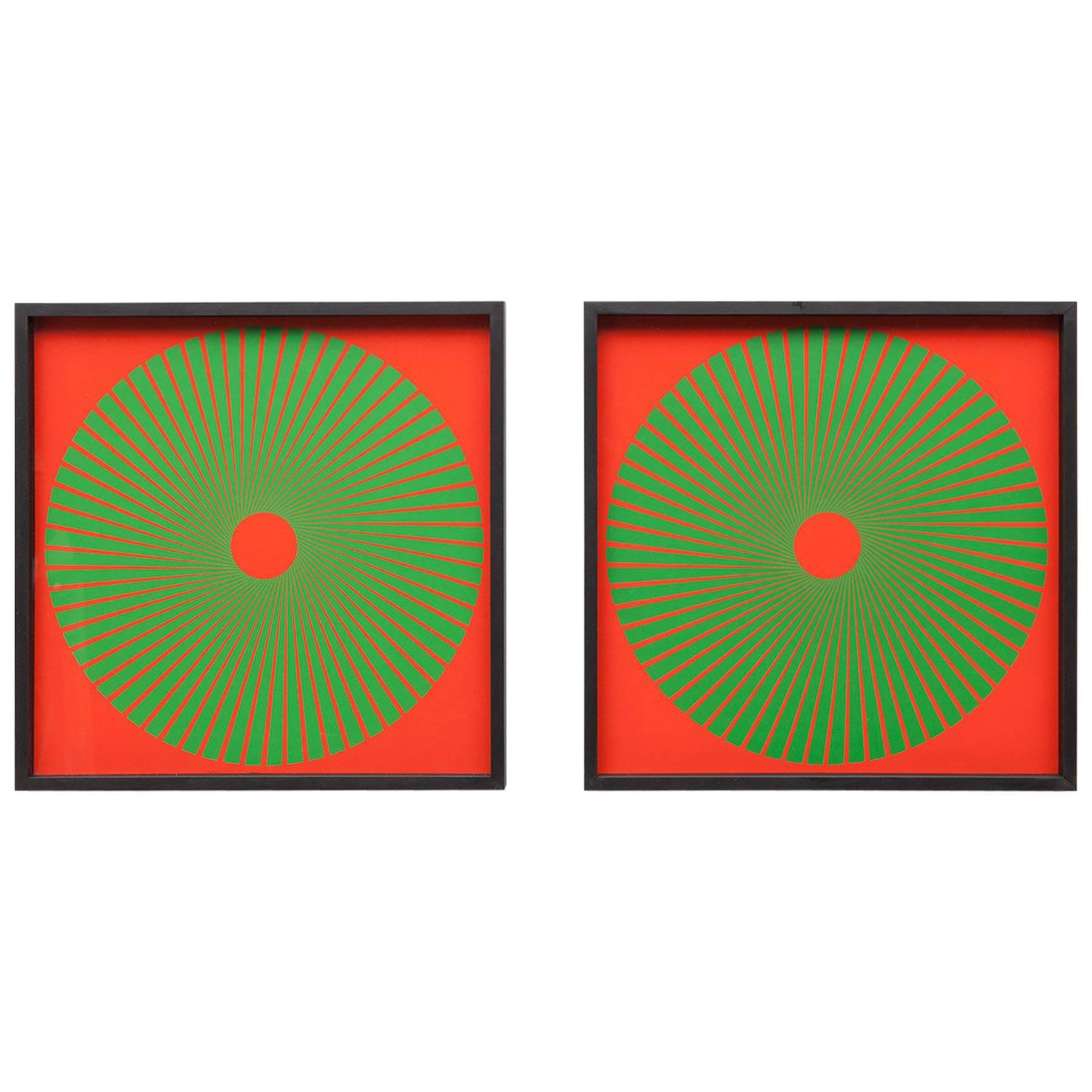 Pair of Wolfgang Ludwig screenprints in red and green