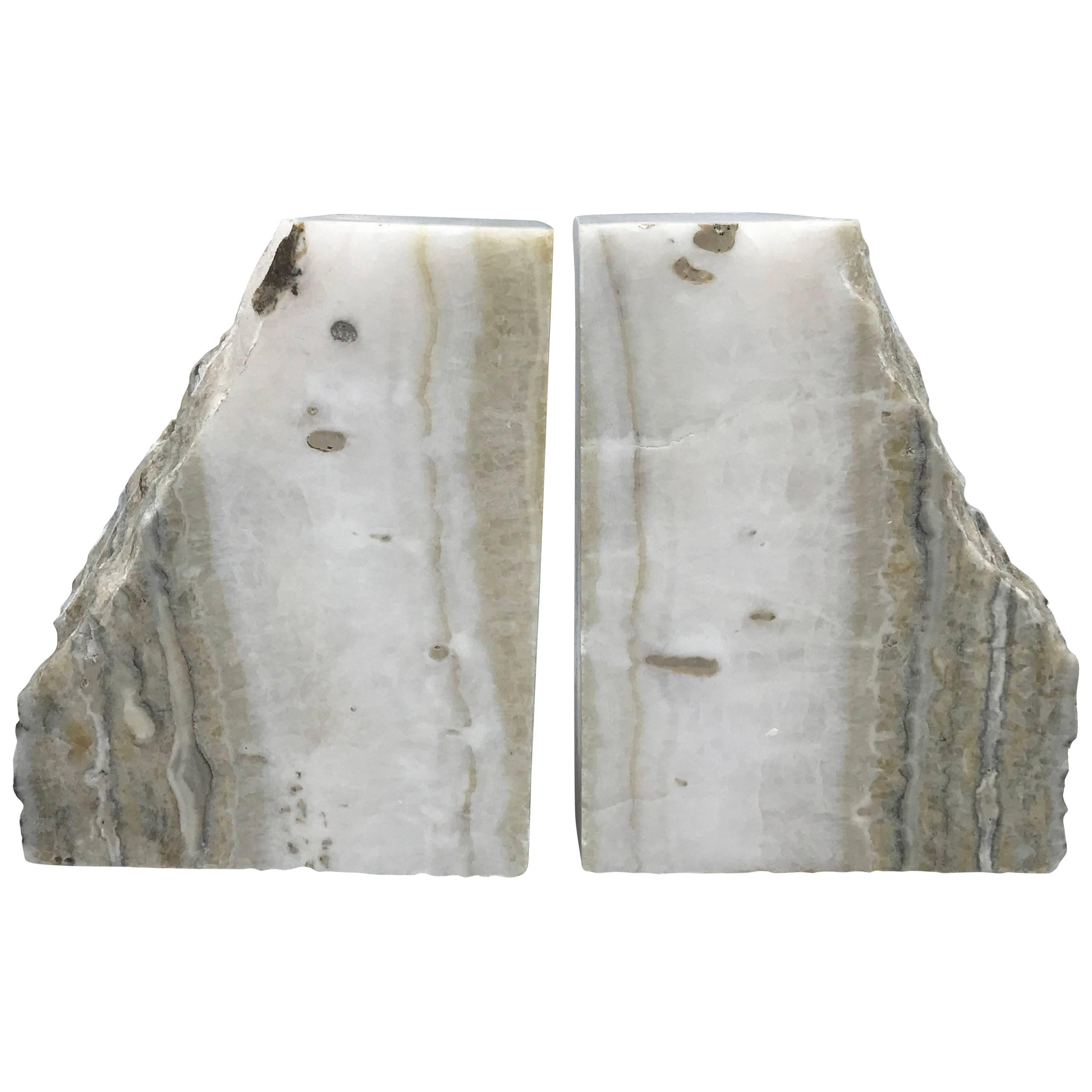 1950s White Stone Bookends, Pair For Sale