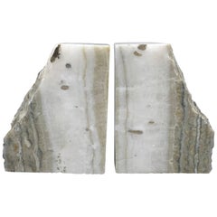1950s White Stone Bookends, Pair