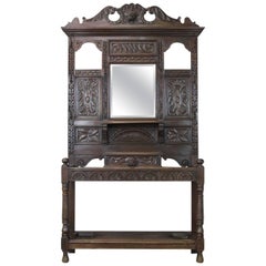 Antique Green Man Oak Hall Stand