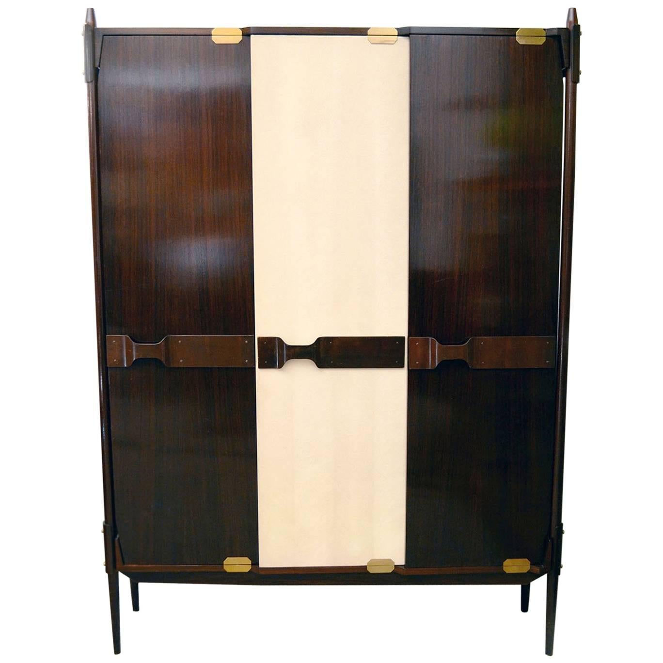 Wooden Wardrobe Attributed to Ico Parisi Italian Production in Solid Rosewood For Sale