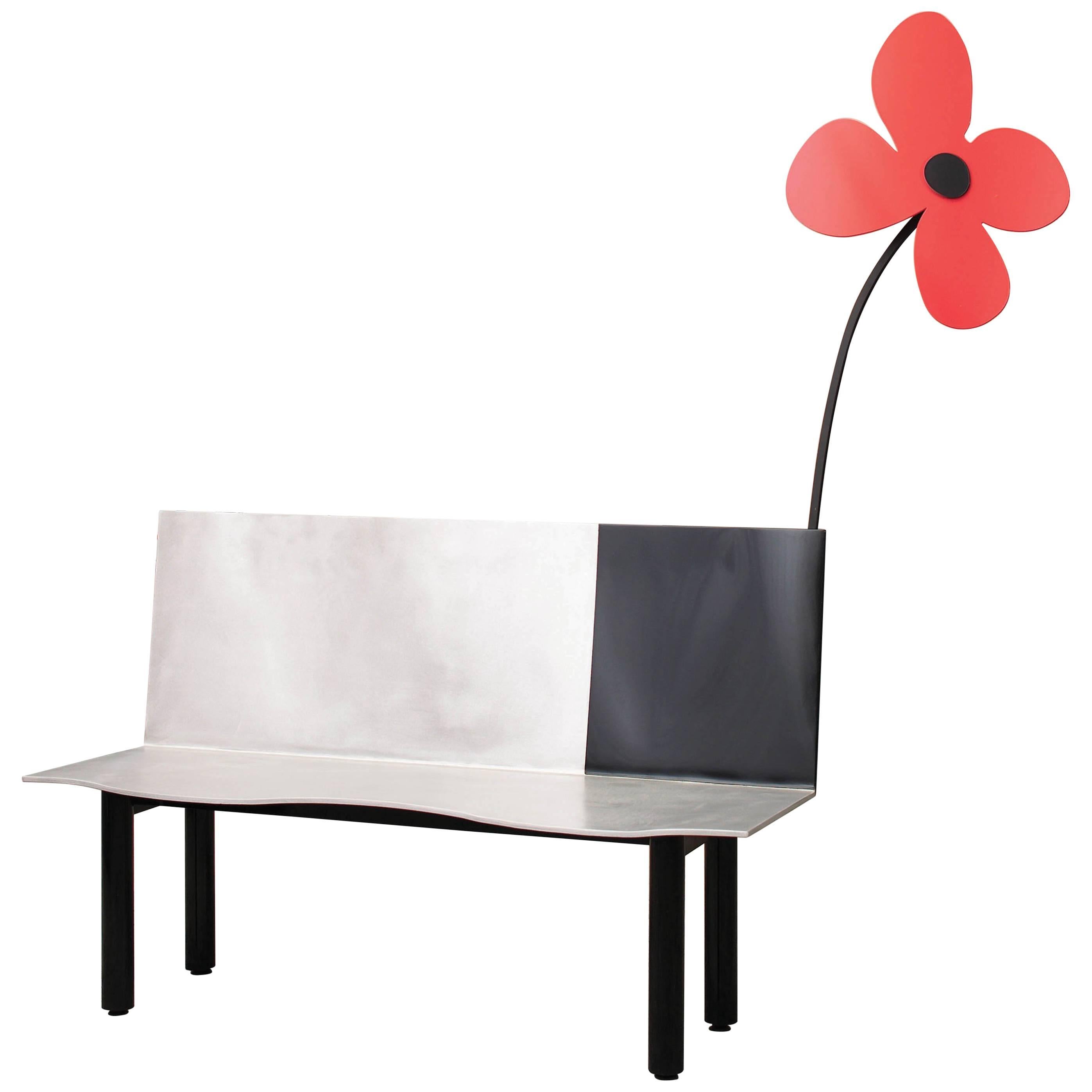 Contemporary Painted Aluminum Red Flower Bench by Aki Kuroda  For Sale