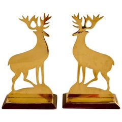 19th Century Pair of Brass Stag Mantle Decorations
