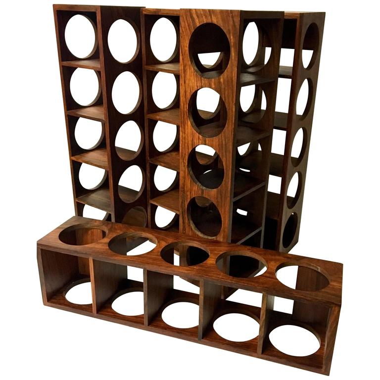 Danish Modern Five Bottle Solid Rosewood WallMounted Wine Racks For Sale at 1stdibs